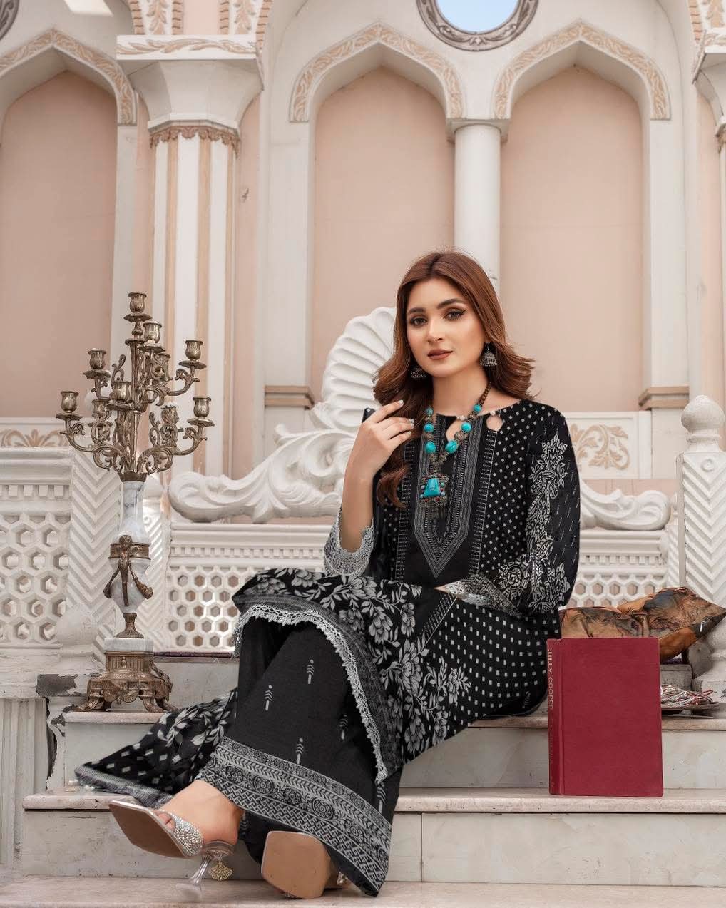 Noir Reverie – Monochrome Printed  3-Piece Set