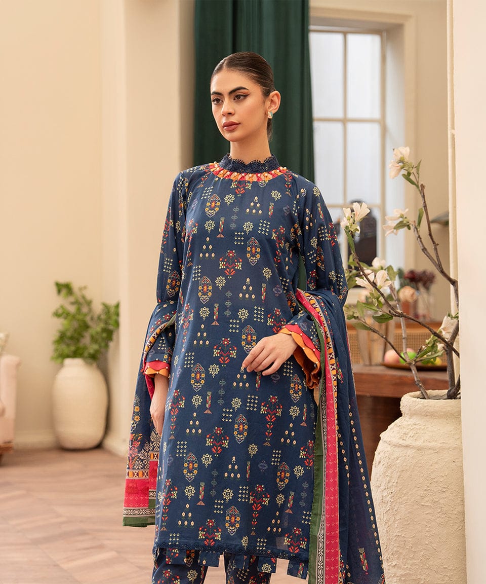 Azure Harmony – Multitone Printed 3-Piece Set