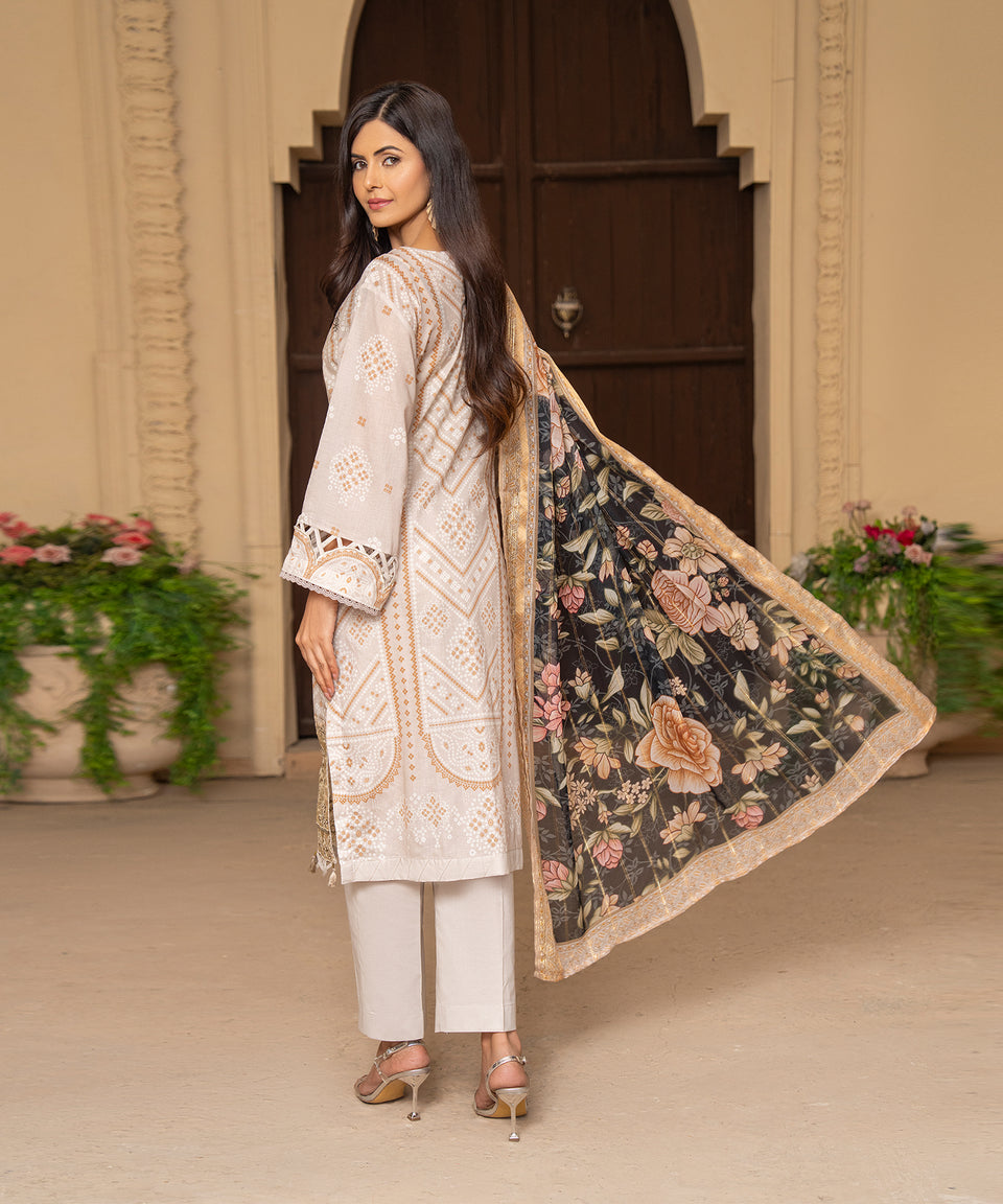 3PC UNIVERSAL DIGITAL EMBROIDERED LAWN